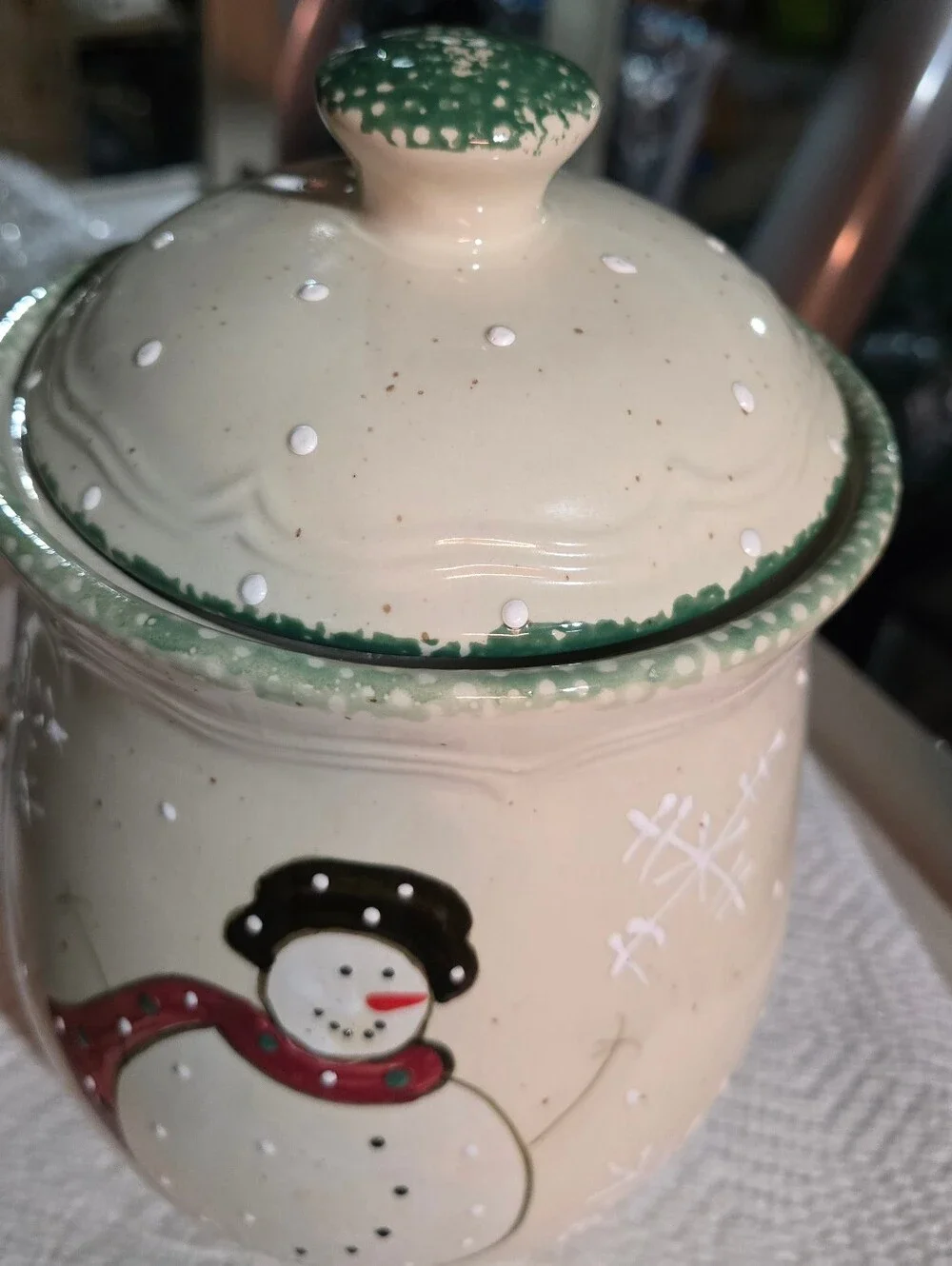 Snowman Stoneware Cookie Jar With Salt And Pepper Shakers